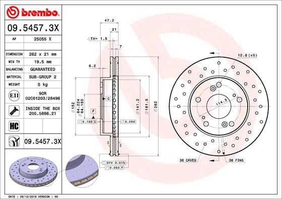 BREMBO 09.5457.3X Brake Disc