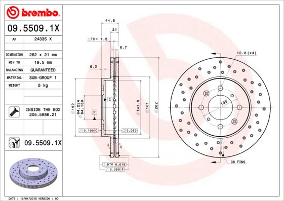 BREMBO 09.5509.1X Brake Disc