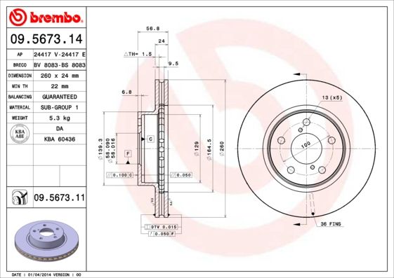 BREMBO 09.5673.11 Brake Disc