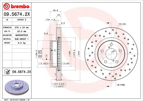 BREMBO 09.5674.2X Brake Disc