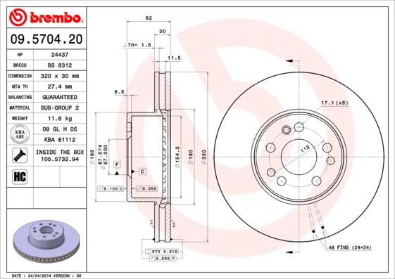 BREMBO 09.5704.20 Brake Disc