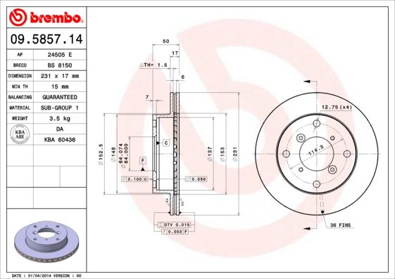 BREMBO 09.5857.14 Brake Disc