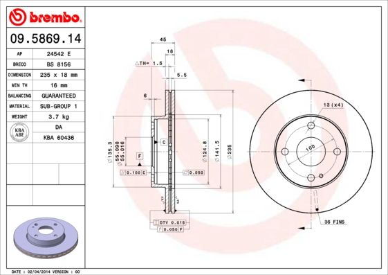 BREMBO 09.5869.14 Brake Disc