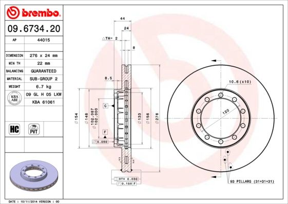 BREMBO 09.6734.20 Brake Disc