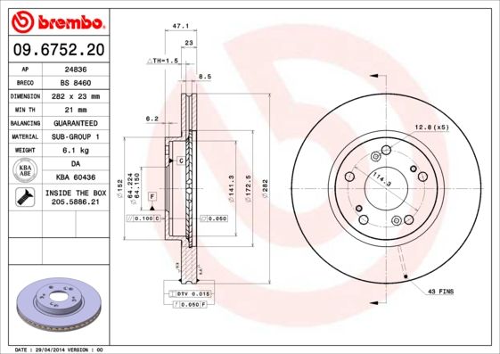 BREMBO 09.6752.20 Brake Disc