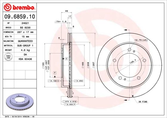 BREMBO 09.6859.10 Brake Disc