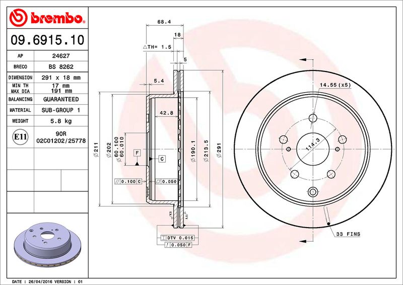 BREMBO 09.6915.10 Brake Disc