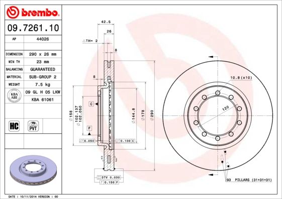 BREMBO 09.7261.10 Brake Disc