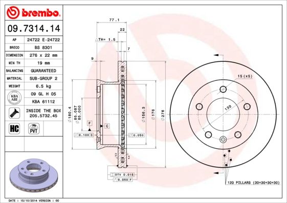BREMBO 09.7314.14 Brake Disc