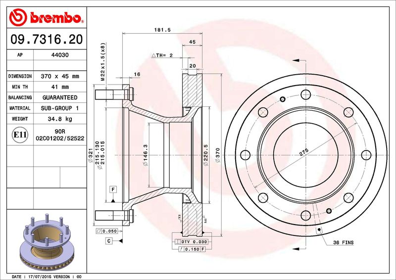 BREMBO 09.7316.20 Brake Disc