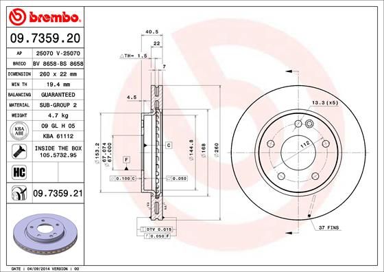 BREMBO 09.7359.20 Brake Disc