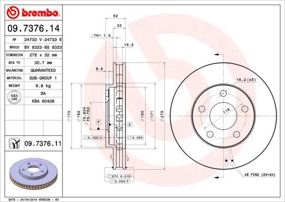 BREMBO 09.7376.14 Brake Disc