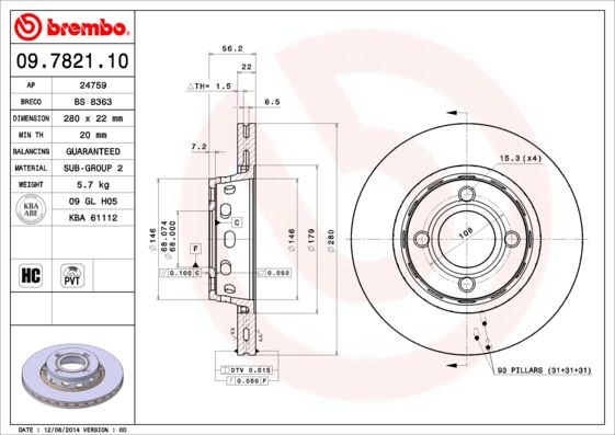BREMBO 09.7821.10 Brake Disc