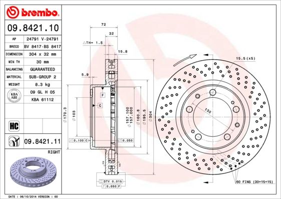 BREMBO 09.8421.10 Brake Disc