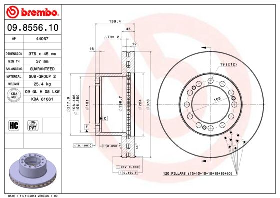 BREMBO 09.8556.10 Brake Disc