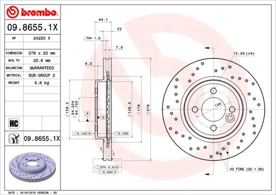 BREMBO 09.8655.1X Brake Disc