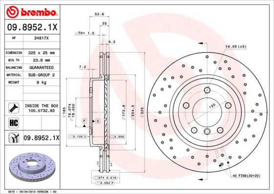 BREMBO 09.8952.1X Brake Disc