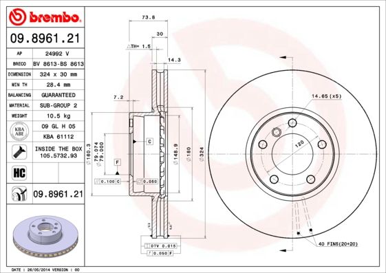 BREMBO 09.8961.21 Brake Disc