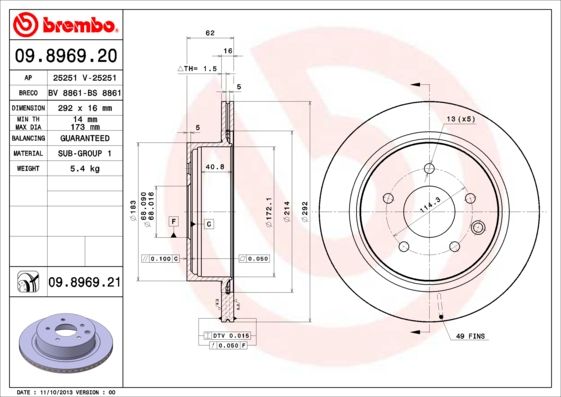 BREMBO 09.8969.21 Brake Disc