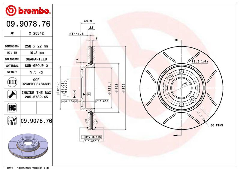 BREMBO 09.9078.76 Brake Disc