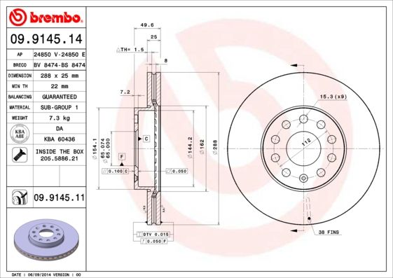 BREMBO 09.9145.11 Brake Disc