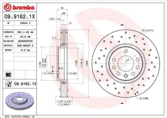 BREMBO 09.9162.1X Brake Disc