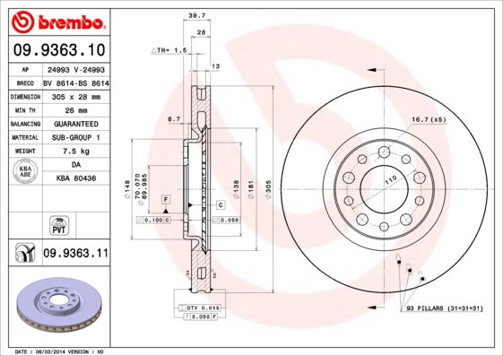 BREMBO 09.9363.10 Brake Disc