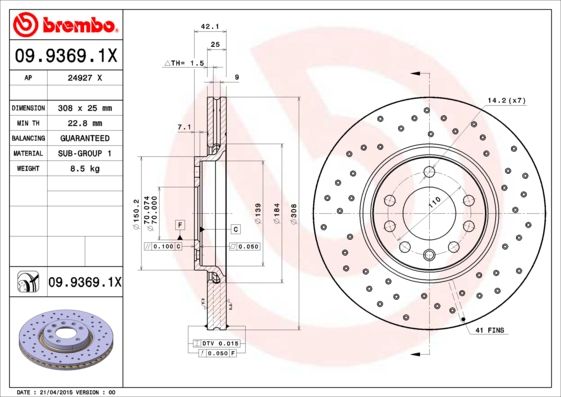 BREMBO 09.9369.1X Brake Disc