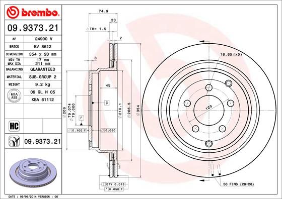 BREMBO 09.9373.21 Brake Disc