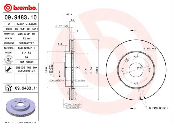 BREMBO 09.9483.10 Brake Disc