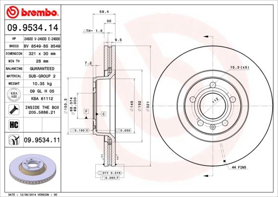 BREMBO 09.9534.11 Brake Disc