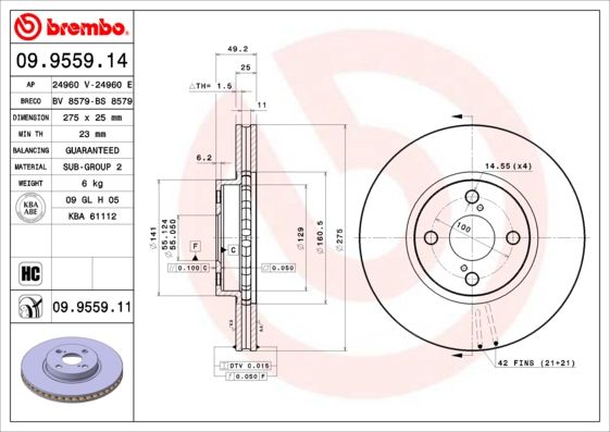 BREMBO 09.9559.14 Brake Disc