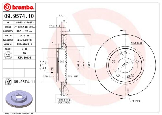 BREMBO 09.9574.10 Brake Disc
