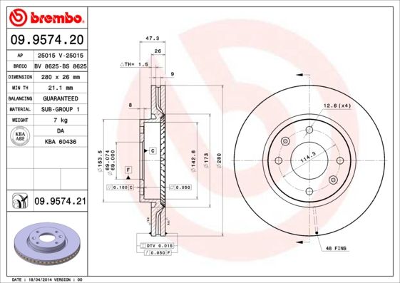 BREMBO 09.9574.20 Brake Disc