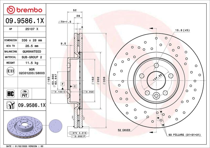 BREMBO 09.9586.1X Brake Disc