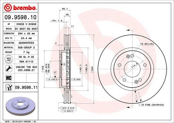 BREMBO 09.9598.11 Brake Disc