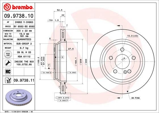 BREMBO 09.9738.11 Brake Disc
