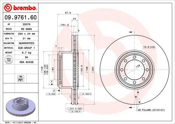 BREMBO 09.9761.60 Brake Disc