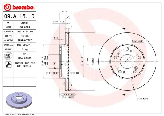 BREMBO 09.A115.10 Brake Disc