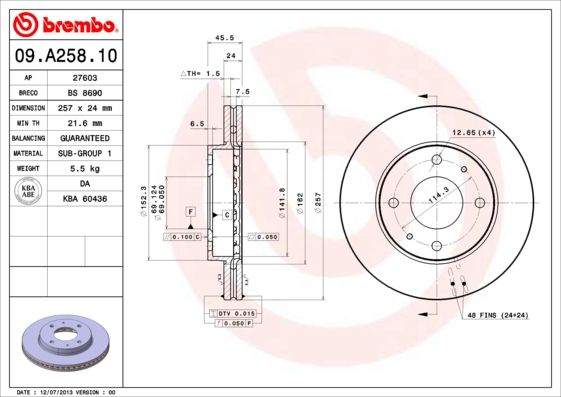 BREMBO 09.A258.10 Brake Disc