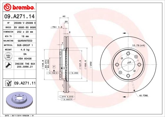 BREMBO 09.A271.14 Brake Disc