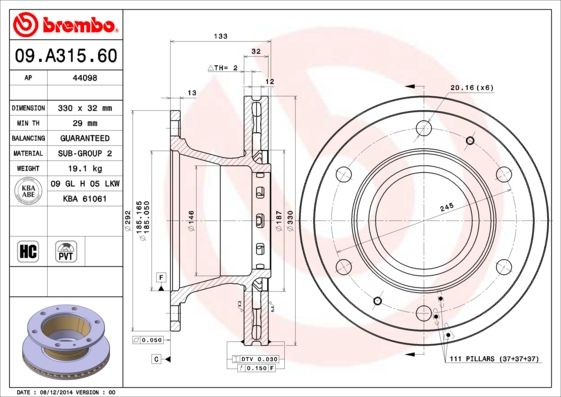 BREMBO 09.A315.60 Brake Disc