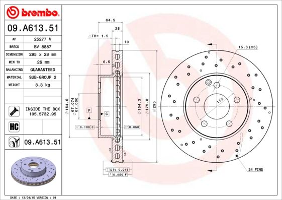 BREMBO 09.A613.51 Brake Disc