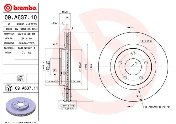 BREMBO 09.A637.11 Brake Disc