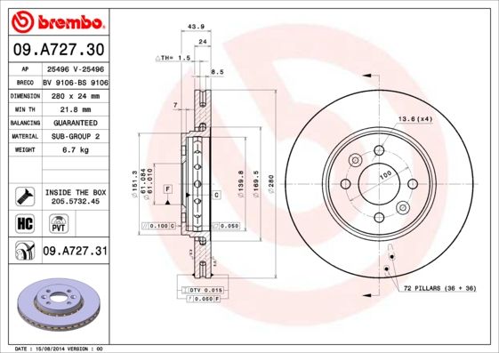 BREMBO 09.A727.31 Brake Disc