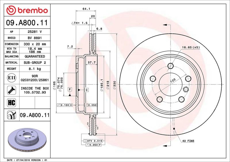 BREMBO 09.A800.11 Brake Disc