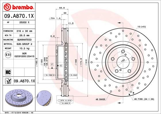BREMBO 09.A870.1X Brake Disc