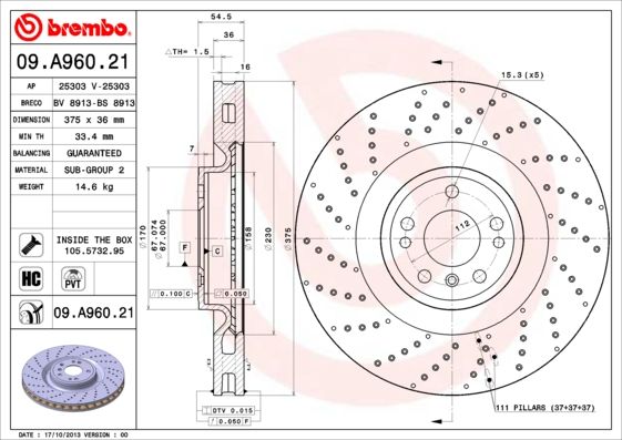 BREMBO 09.A960.21 Brake Disc
