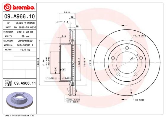 BREMBO 09.A966.11 Brake Disc