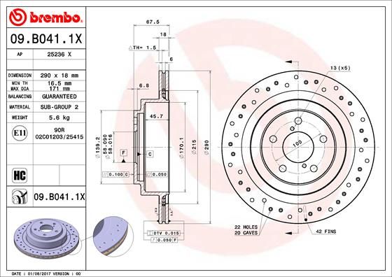 BREMBO 09.B041.1X Brake Disc